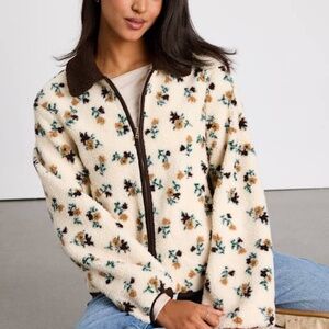 Lulus Naliah Ivory Floral Shearling Collared Jacket White - Size XL